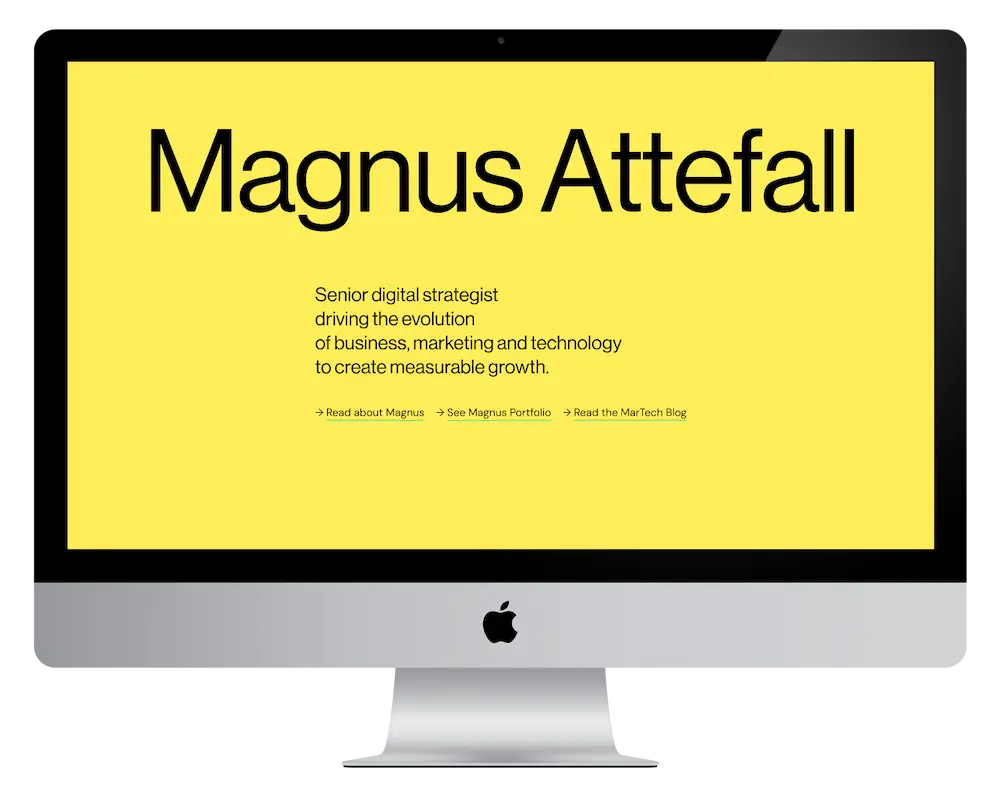 attefall.se custom WordPress portfolio website showcasing MarTech projects, articles and digital strategy work